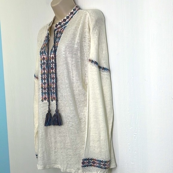 Sundance - 100 Percent Linen White Colorful Embroidered Long Sleeve Tunic SZ M - Picture 7 of 12